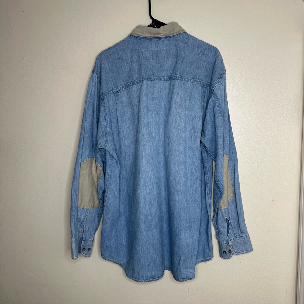 Vintage Woolrich Denim Shirt Elbow Patch Contrast Canvas Collar Work Shirt Large - Picture 4 of 4